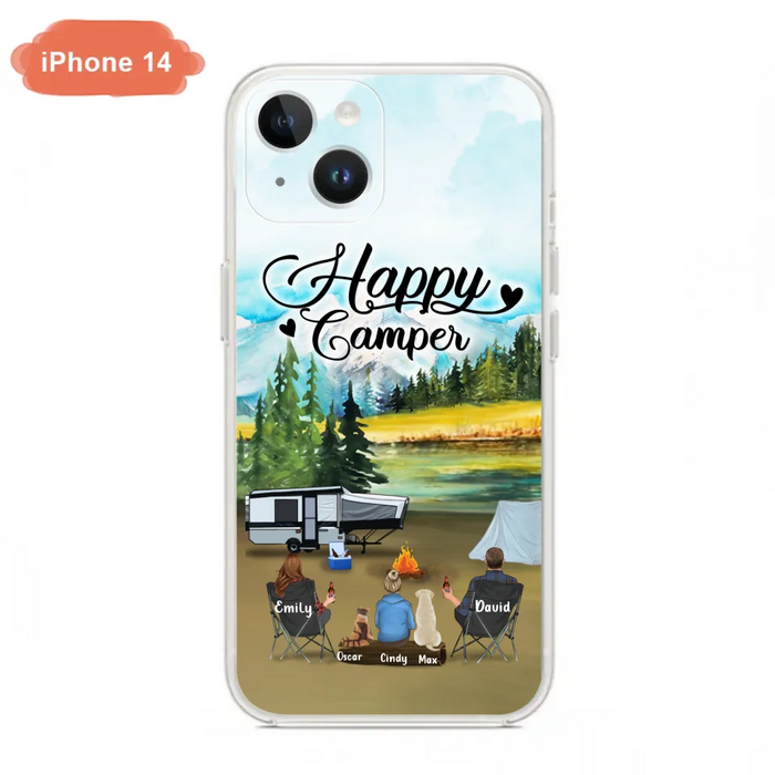 Custom Personalized Camping Phone Case - Parents With 1 Kids And 2 Pets - Best Gift For Family - Happy Camper - Case For iPhone And Samsung