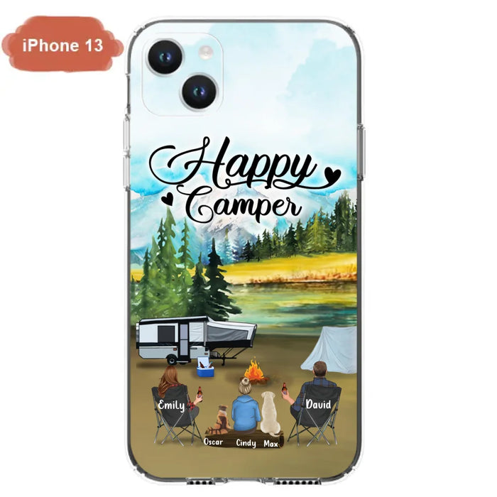 Custom Personalized Camping Phone Case - Parents With 1 Kids And 2 Pets - Best Gift For Family - Happy Camper - Case For iPhone And Samsung