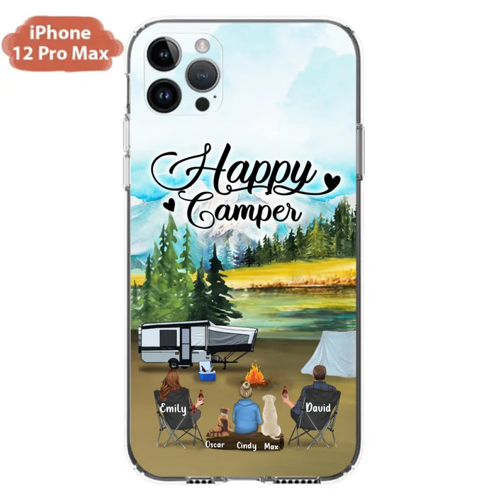 Custom Personalized Camping Phone Case - Parents With 1 Kids And 2 Pets - Best Gift For Family - Happy Camper - Case For iPhone And Samsung