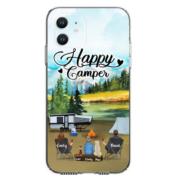 Custom Personalized Camping Phone Case - Parents With 1 Kids And 2 Pets - Best Gift For Family - Happy Camper - Case For iPhone And Samsung