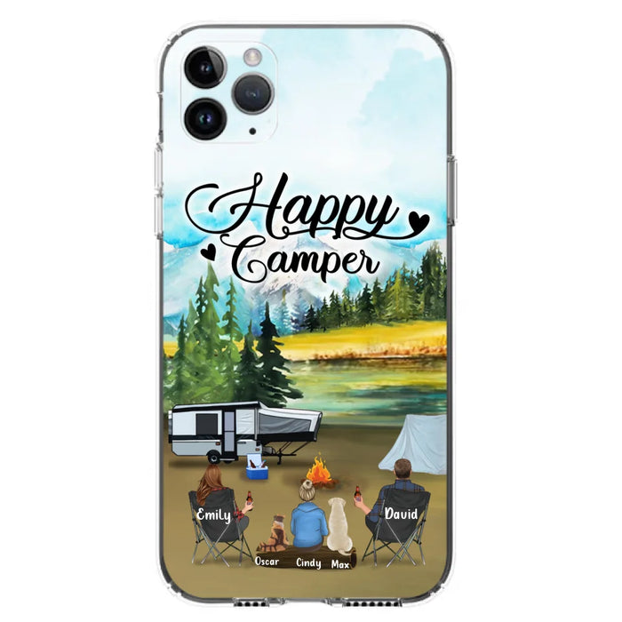 Custom Personalized Camping Phone Case - Parents With 1 Kids And 2 Pets - Best Gift For Family - Happy Camper - Case For iPhone And Samsung