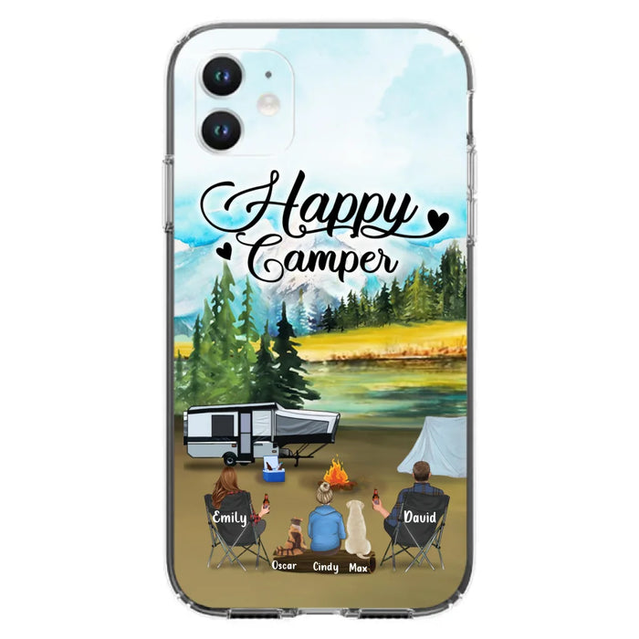 Custom Personalized Camping Phone Case - Parents With 1 Kids And 2 Pets - Best Gift For Family - Happy Camper - Case For iPhone And Samsung