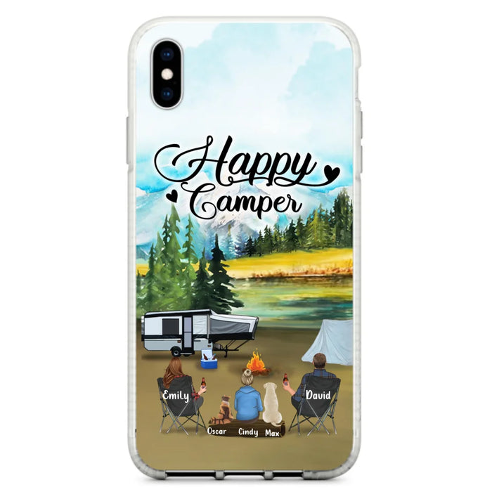 Custom Personalized Camping Phone Case - Parents With 1 Kids And 2 Pets - Best Gift For Family - Happy Camper - Case For iPhone And Samsung