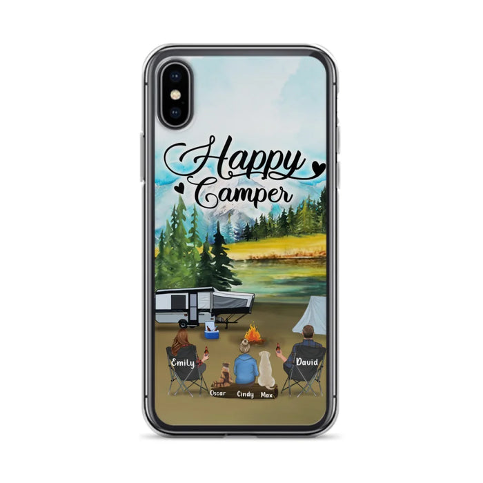 Custom Personalized Camping Phone Case - Parents With 1 Kids And 2 Pets - Best Gift For Family - Happy Camper - Case For iPhone And Samsung