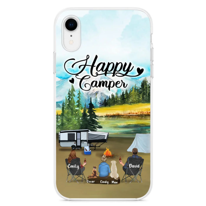 Custom Personalized Camping Phone Case - Parents With 1 Kids And 2 Pets - Best Gift For Family - Happy Camper - Case For iPhone And Samsung