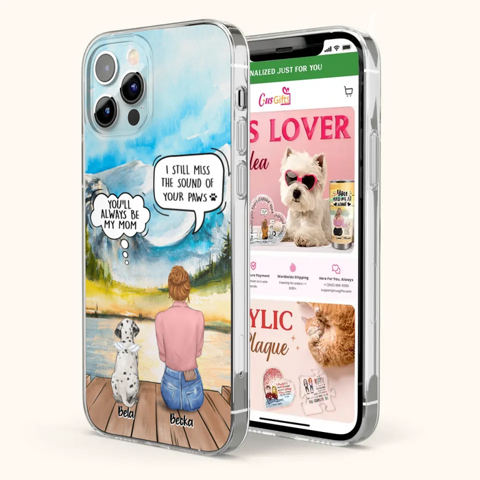 Custom Personalized Memorial Pet Mom Phone Case - Woman With Upto 5 Pets - Best Gift For Pet Lover - It's So Hard To Say Goodbye - Case For Iphone/Samsung