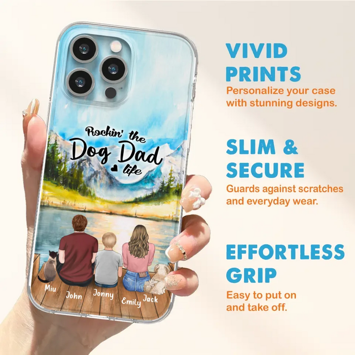 Custom Personalized Pet Couple Phone Case - Parent With 1 Kid And 2 Pets - Case For iPhone And Samsung