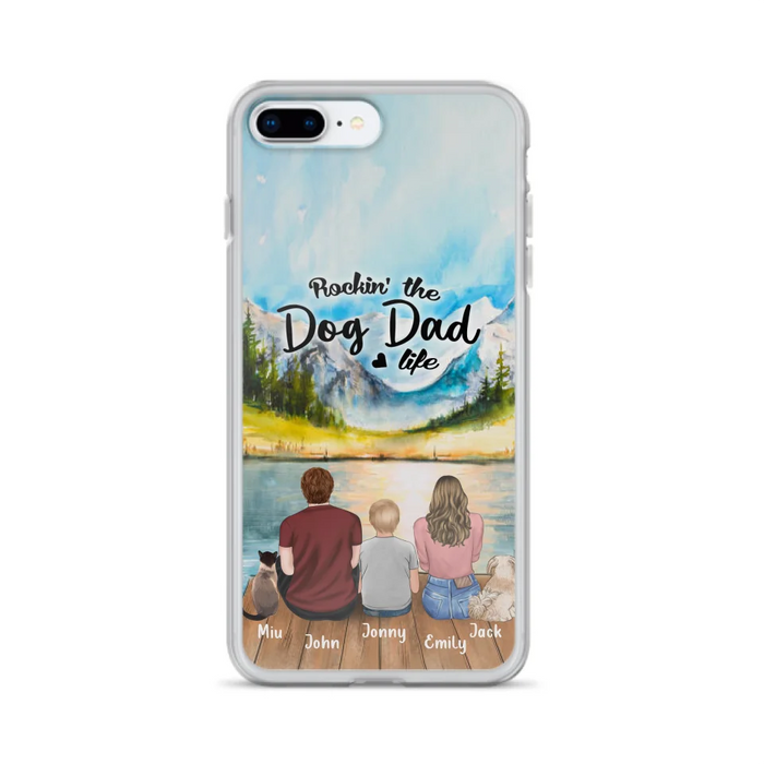 Custom Personalized Pet Couple Phone Case - Parent With 1 Kid And 2 Pets - Case For iPhone And Samsung