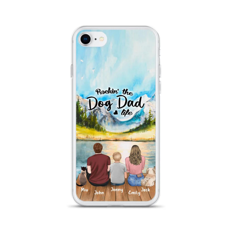 Personalized Pet Couple Phone Case - Parent With 1 Kid And 2 Pets - Case For iPhone And Samsung