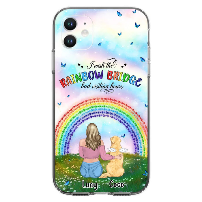 Custom Personalized Dog, Cat Memorial Phone Case  - Upto 4 Pets - Memorial Gift For Dog/ Cat Lover - I Wish The Rainbow Bridge Had Visiting Hours - Case For iPhone And Samsung