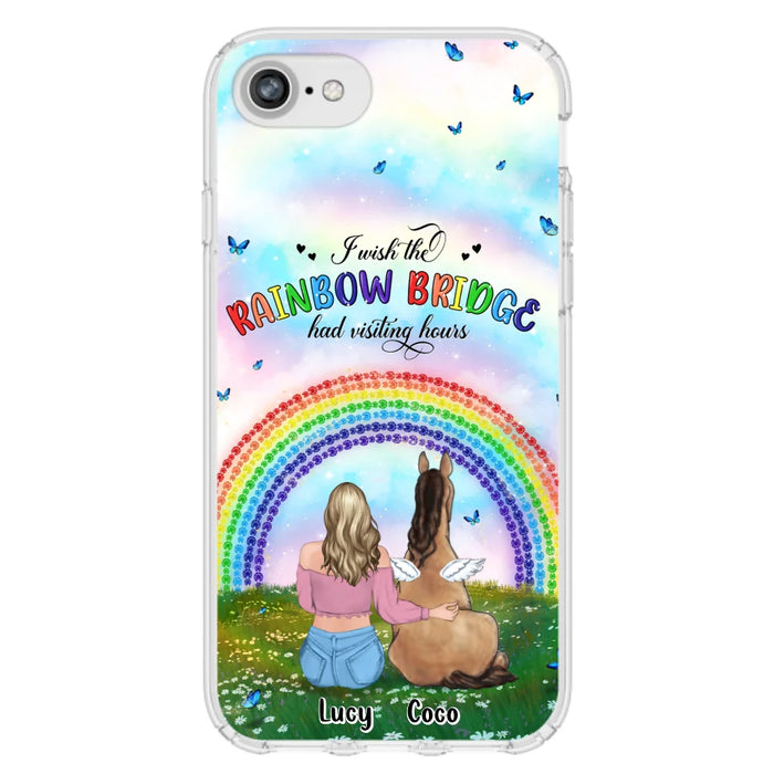 Custom Personalized Horse Memorial Phone Case - Upto 4 Horses - Memorial Gift For Horse Lover - I Wish The Rainbow Bridge Had Visiting Hours - Case For iPhone And Samsung