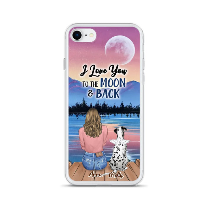 Custom Personalized Memorial Pet Phone Case - Upto 4 Pets - Gift For Dog/Cat Lover - I Love You To The Moon & Back - Case For iPhone And Samsung