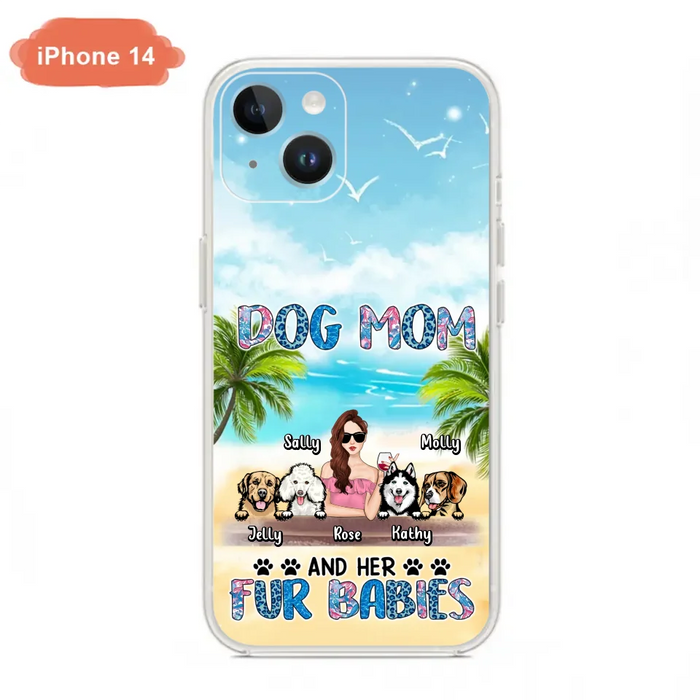 Custom Personalized Dog Mom Summer Patterned Phone Case - Upto 4 Dogs - Gift Idea For Dog Mom/Dog Lovers - Dog Mom And Her Fur Babies - Cases For iPhone/Samsung