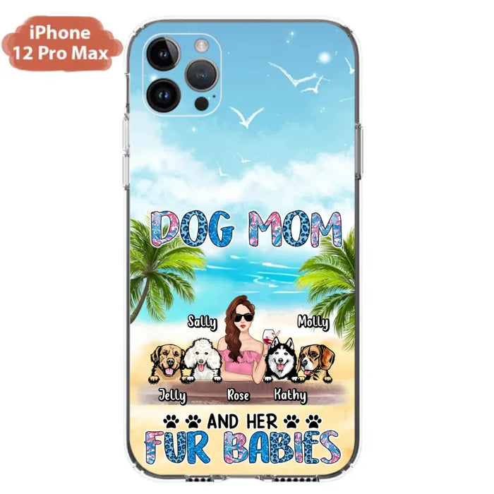 Custom Personalized Dog Mom Summer Patterned Phone Case - Upto 4 Dogs - Gift Idea For Dog Mom/Dog Lovers - Dog Mom And Her Fur Babies - Cases For iPhone/Samsung