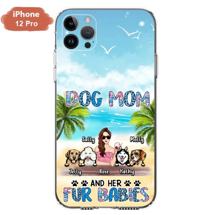 Custom Personalized Dog Mom Summer Patterned Phone Case - Upto 4 Dogs - Gift Idea For Dog Mom/Dog Lovers - Dog Mom And Her Fur Babies - Cases For iPhone/Samsung