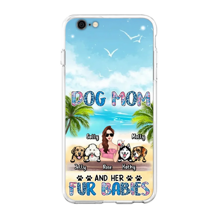 Custom Personalized Dog Mom Summer Patterned Phone Case - Upto 4 Dogs - Gift Idea For Dog Mom/Dog Lovers - Dog Mom And Her Fur Babies - Cases For iPhone/Samsung