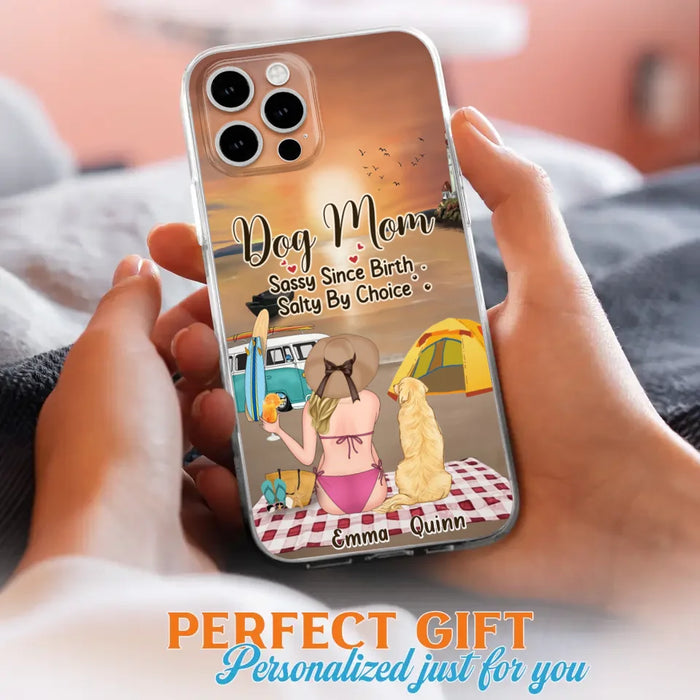 Custom Personalized Dog Mom Phone Case - Upto 4 Dogs - Mother's Day Gift Idea for Dog Lovers - Dog Mom Sassy Since Birth Salty By Choice - Case for iPhone/Samsung