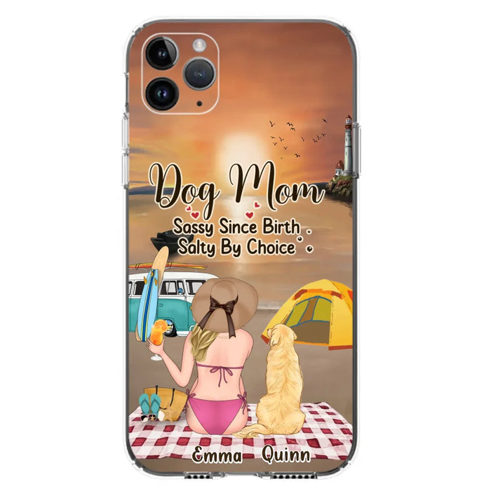 Custom Personalized Dog Mom Phone Case - Upto 4 Dogs - Mother's Day Gift Idea for Dog Lovers - Dog Mom Sassy Since Birth Salty By Choice - Case for iPhone/Samsung