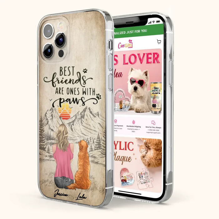 Custom Personalized Dog Mom Phone Case - Upto 5 Dogs - Gift Idea For Mother's Day/Dog Lovers - Best Friends Are Ones With Paws - Case For iPhone And Samsung