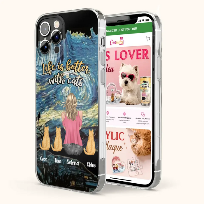 Custom Personalized Cat Mom Phone Case - Upto 3 Cats - Birthday, Loving Gift For Cat & Dog Lover, Pet Owner, Pet Mom, Pet Dad - Life Is Better With Cats - Case For iPhone And Samsung