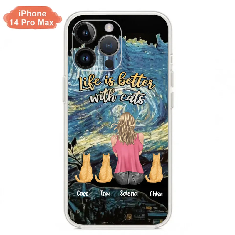 Custom Personalized Cat Mom Phone Case - Upto 3 Cats - Birthday, Loving Gift For Cat & Dog Lover, Pet Owner, Pet Mom, Pet Dad - Life Is Better With Cats - Case For iPhone And Samsung