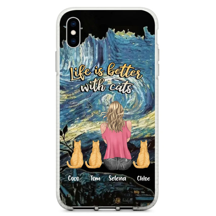 Custom Personalized Cat Mom Phone Case - Upto 3 Cats - Birthday, Loving Gift For Cat & Dog Lover, Pet Owner, Pet Mom, Pet Dad - Life Is Better With Cats - Case For iPhone And Samsung