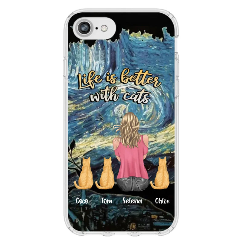 Custom Personalized Cat Mom Phone Case - Upto 3 Cats - Birthday, Loving Gift For Cat & Dog Lover, Pet Owner, Pet Mom, Pet Dad - Life Is Better With Cats - Case For iPhone And Samsung