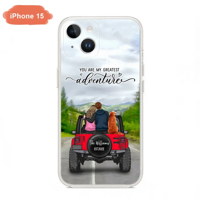 Custom Personalized Off-Road Couple Phone Case - Couple With Upto 4 Dogs- Gift Idea For Couple/ Dog Lover - You Are My Greatest Adventure - Case For iPhone And Samsung