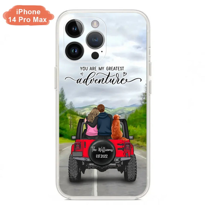 Custom Personalized Off-Road Couple Phone Case - Couple With Upto 4 Dogs- Gift Idea For Couple/ Dog Lover - You Are My Greatest Adventure - Case For iPhone And Samsung