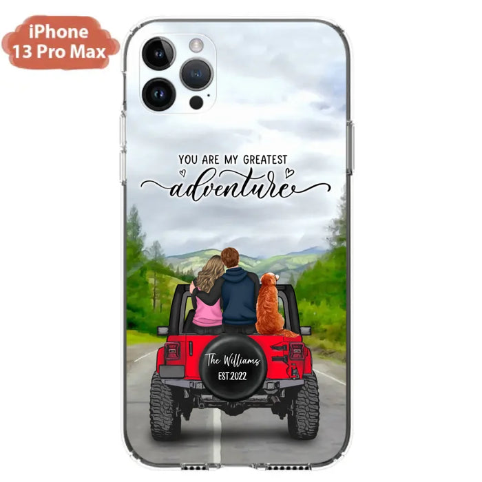 Custom Personalized Off-Road Couple Phone Case - Couple With Upto 4 Dogs- Gift Idea For Couple/ Dog Lover - You Are My Greatest Adventure - Case For iPhone And Samsung