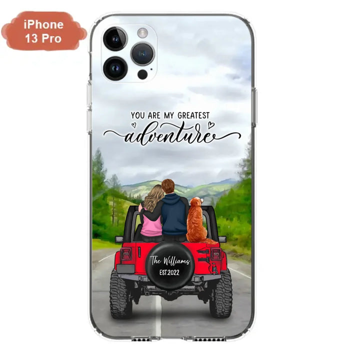 Custom Personalized Off-Road Couple Phone Case - Couple With Upto 4 Dogs- Gift Idea For Couple/ Dog Lover - You Are My Greatest Adventure - Case For iPhone And Samsung