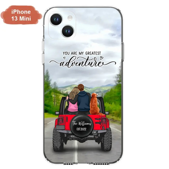 Custom Personalized Off-Road Couple Phone Case - Couple With Upto 4 Dogs- Gift Idea For Couple/ Dog Lover - You Are My Greatest Adventure - Case For iPhone And Samsung