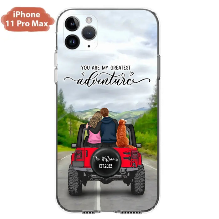 Custom Personalized Off-Road Couple Phone Case - Couple With Upto 4 Dogs- Gift Idea For Couple/ Dog Lover - You Are My Greatest Adventure - Case For iPhone And Samsung