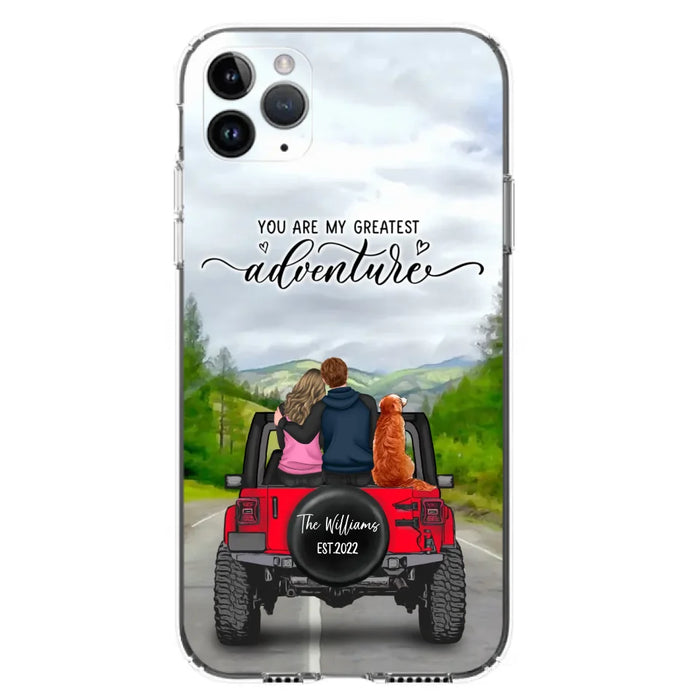 Custom Personalized Off-Road Couple Phone Case - Couple With Upto 4 Dogs- Gift Idea For Couple/ Dog Lover - You Are My Greatest Adventure - Case For iPhone And Samsung