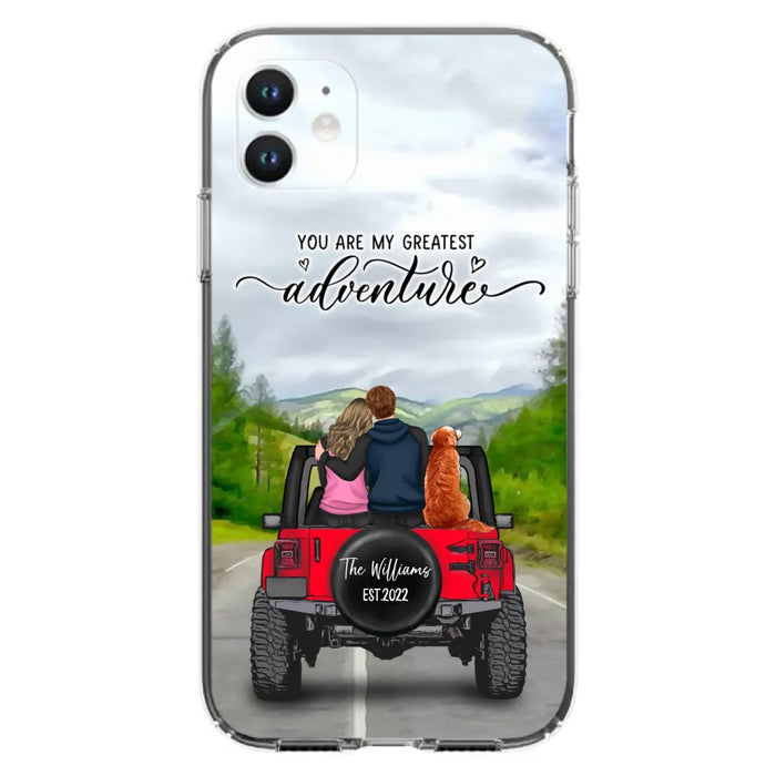 Custom Personalized Off-Road Couple Phone Case - Couple With Upto 4 Dogs- Gift Idea For Couple/ Dog Lover - You Are My Greatest Adventure - Case For iPhone And Samsung