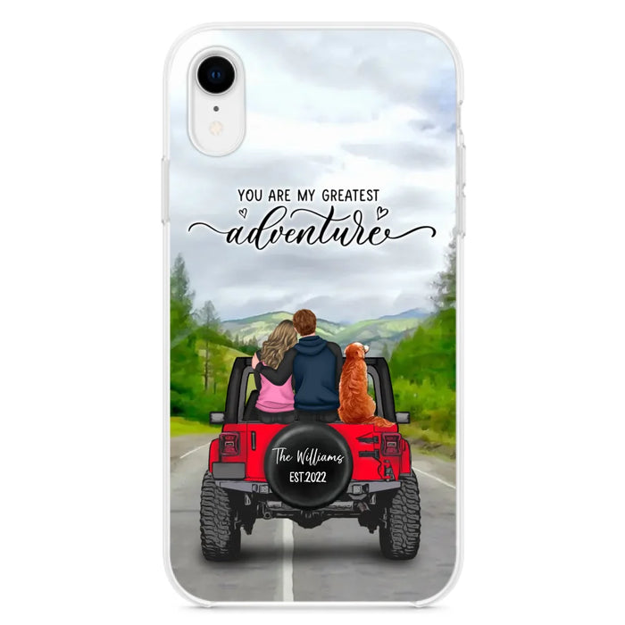 Custom Personalized Off-Road Couple Phone Case - Couple With Upto 4 Dogs- Gift Idea For Couple/ Dog Lover - You Are My Greatest Adventure - Case For iPhone And Samsung