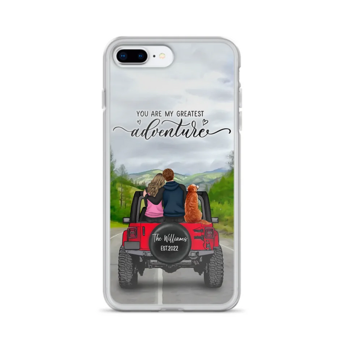 Custom Personalized Off-Road Couple Phone Case - Couple With Upto 4 Dogs- Gift Idea For Couple/ Dog Lover - You Are My Greatest Adventure - Case For iPhone And Samsung