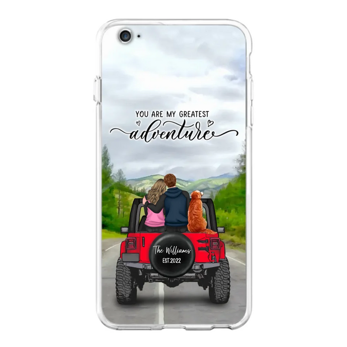 Custom Personalized Off-Road Couple Phone Case - Couple With Upto 4 Dogs- Gift Idea For Couple/ Dog Lover - You Are My Greatest Adventure - Case For iPhone And Samsung