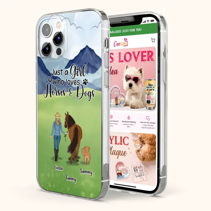 Custom Personalized Horse & Dog Phone Case - Gift Idea For Horse/Dog Lovers With Up To 2 Horses And 4 Dogs - Just A Girl Who Loves Horses & Dogs - Cases For iPhone & Samsung