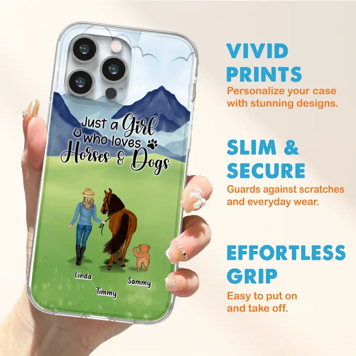 Custom Personalized Horse & Dog Phone Case - Gift Idea For Horse/Dog Lovers With Up To 2 Horses And 4 Dogs - Just A Girl Who Loves Horses & Dogs - Cases For iPhone & Samsung