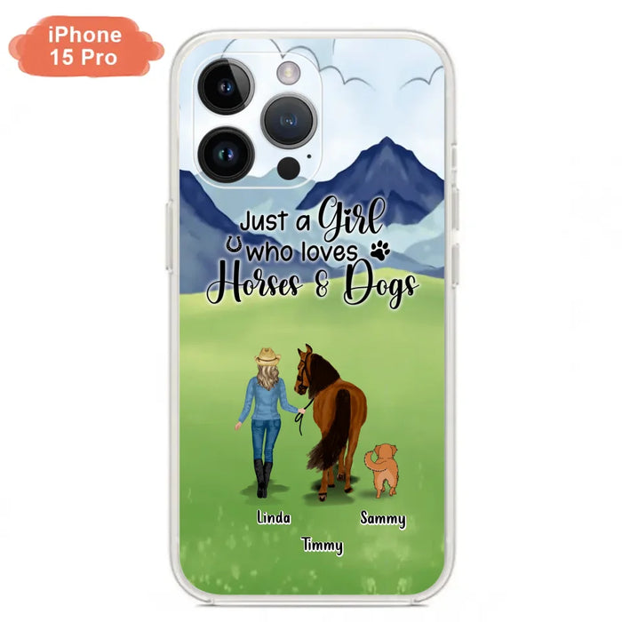 Custom Personalized Horse & Dog Phone Case - Gift Idea For Horse/Dog Lovers With Up To 2 Horses And 4 Dogs - Just A Girl Who Loves Horses & Dogs - Cases For iPhone & Samsung