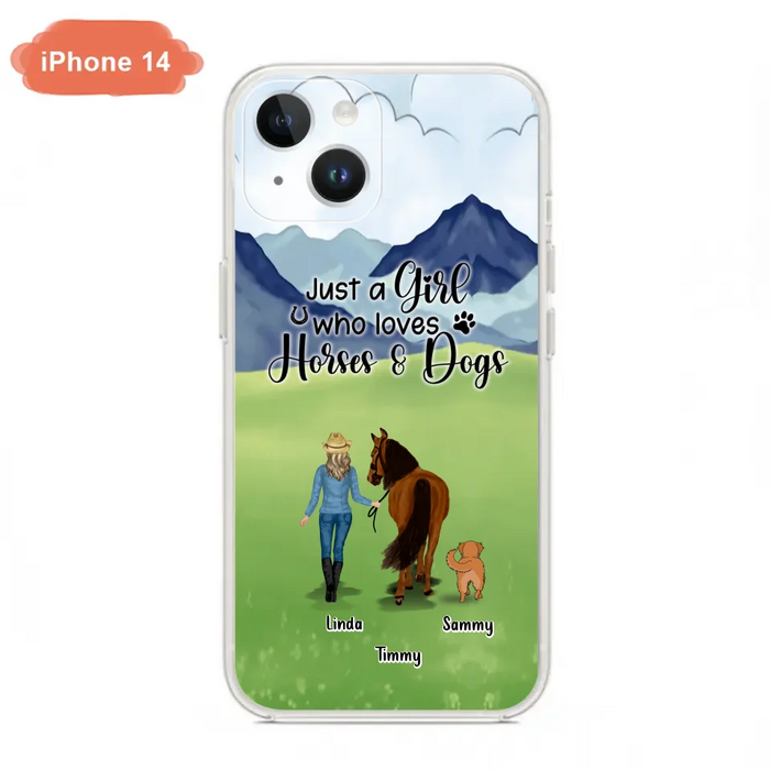 Custom Personalized Horse & Dog Phone Case - Gift Idea For Horse/Dog Lovers With Up To 2 Horses And 4 Dogs - Just A Girl Who Loves Horses & Dogs - Cases For iPhone & Samsung