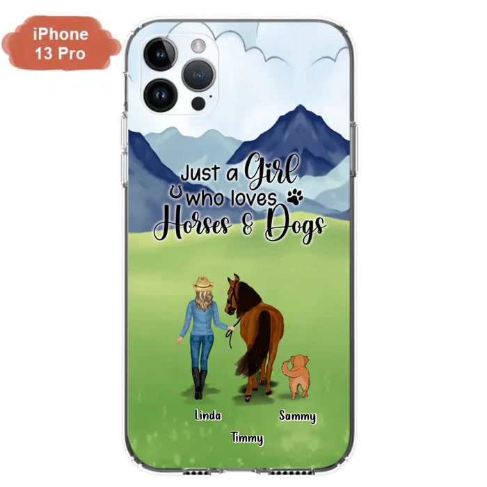 Custom Personalized Horse & Dog Phone Case - Gift Idea For Horse/Dog Lovers With Up To 2 Horses And 4 Dogs - Just A Girl Who Loves Horses & Dogs - Cases For iPhone & Samsung