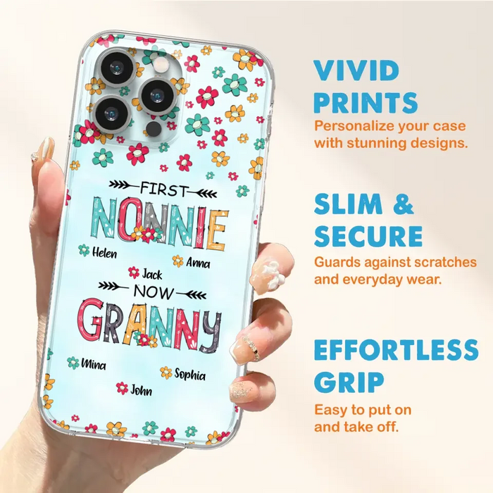 Custom Personalized Grandma Phone Case - Upto 4 Kids And 8 Grandkids - Mother's Day Gift Idea for Grandma - First Mom Now Nana Kid And Grandkids Flower Pattern - Case For iPhone And Samsung