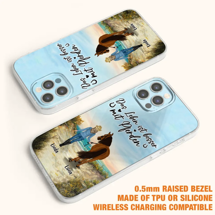 Custom Personalized Horse Girl Phone Case - Gift Idea For Horse Lovers/Girl - Upto 6 Horses - Das Leben Ist Besser Mit Pferden - Cases For iPhone/Samsung