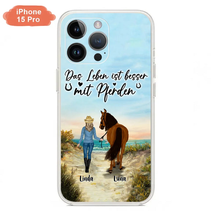 Custom Personalized Horse Girl Phone Case - Gift Idea For Horse Lovers/Girl - Upto 6 Horses - Das Leben Ist Besser Mit Pferden - Cases For iPhone/Samsung