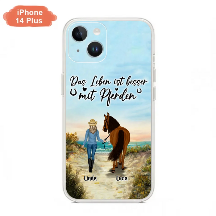 Custom Personalized Horse Girl Phone Case - Gift Idea For Horse Lovers/Girl - Upto 6 Horses - Das Leben Ist Besser Mit Pferden - Cases For iPhone/Samsung