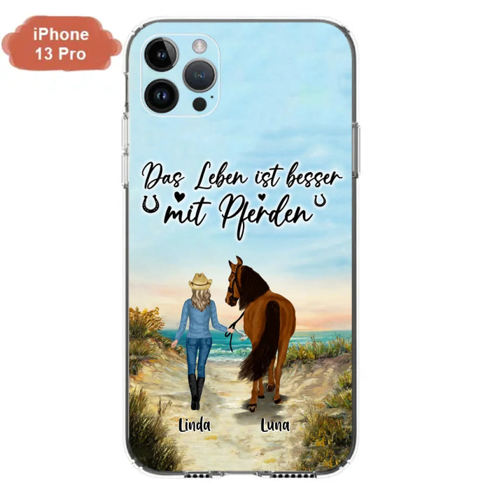 Custom Personalized Horse Girl Phone Case - Gift Idea For Horse Lovers/Girl - Upto 6 Horses - Das Leben Ist Besser Mit Pferden - Cases For iPhone/Samsung