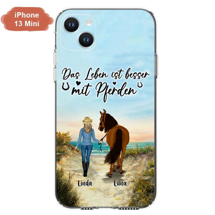 Custom Personalized Horse Girl Phone Case - Gift Idea For Horse Lovers/Girl - Upto 6 Horses - Das Leben Ist Besser Mit Pferden - Cases For iPhone/Samsung