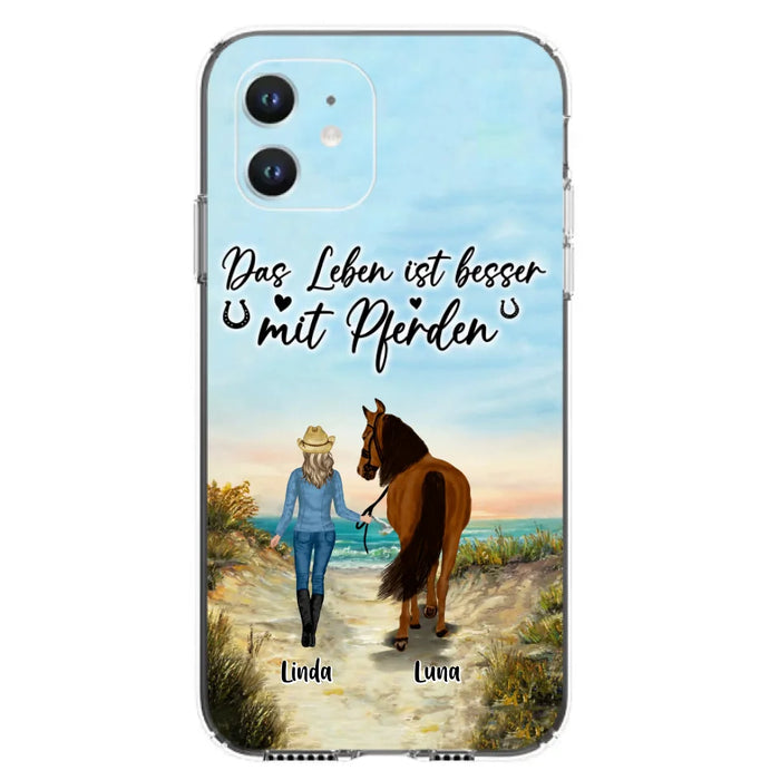 Custom Personalized Horse Girl Phone Case - Gift Idea For Horse Lovers/Girl - Upto 6 Horses - Das Leben Ist Besser Mit Pferden - Cases For iPhone/Samsung